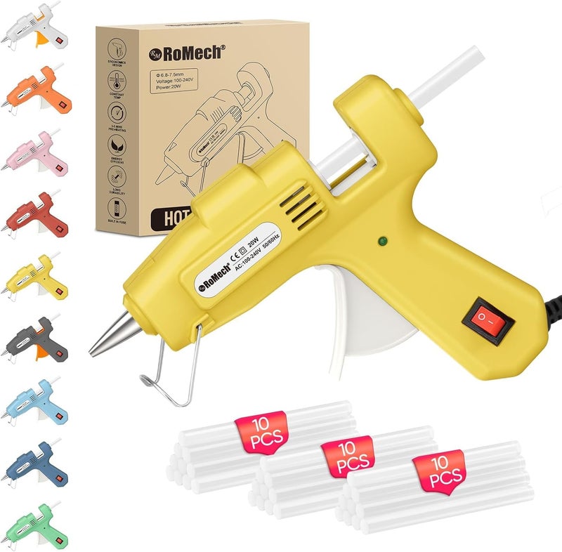 ROMECH 20W Mini Hot Glue Gun with 30 Glue Sticks Set, Fast Preheating Hot Glue Gun Kit Heavy Duty Gluegun for Craft, DIY, Repairs (Yellow) - Image 1